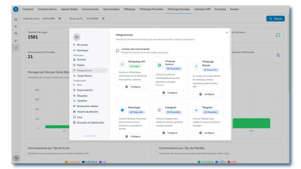 Integraciones disponibles para Agentes de IA de WhatsApp